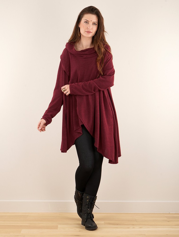 Pulower Toonzshop Inika Poncho Pullover Damskie Wine | WTBUF-0374