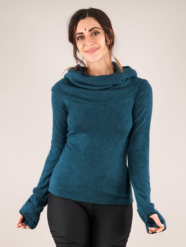 Pulower Toonzshop Sadiva Hooded Pullover Damskie Teal | TSOYZ-5734