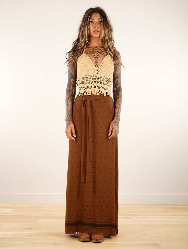 Spódnica Toonzshop Eressea Umbas Printed Long Skirt Damskie Goldenbrown | LKZUC-7534