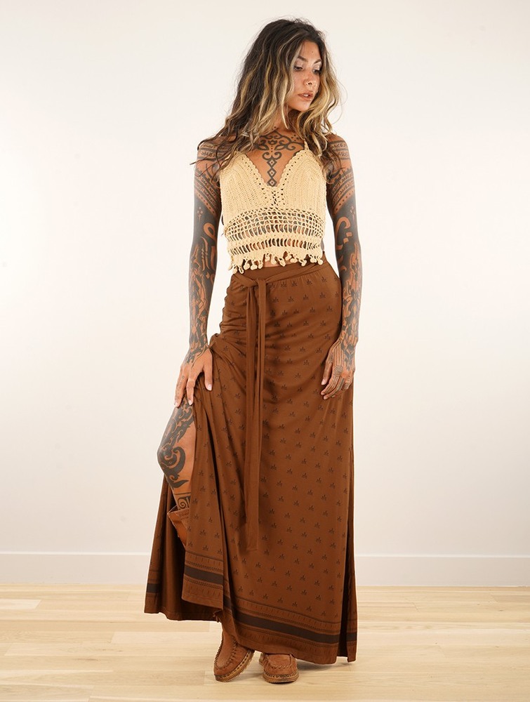 Spódnica Toonzshop Eressea Umbas Printed Long Skirt Damskie Goldenbrown | LKZUC-7534