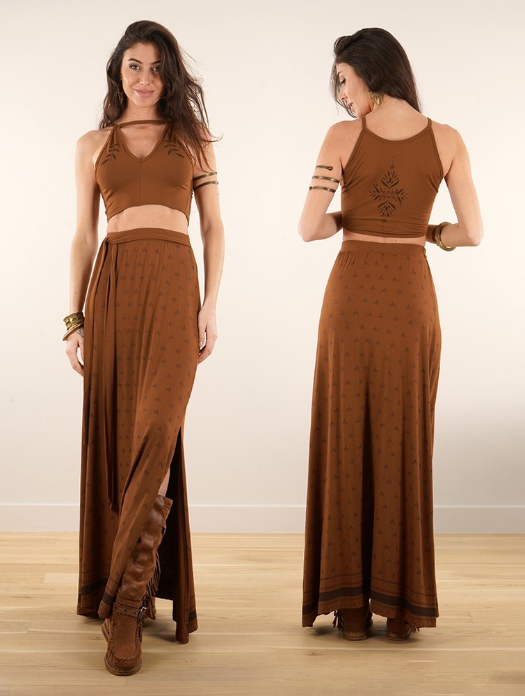 Spódnica Toonzshop Eressea Umbas Printed Long Skirt Damskie Goldenbrown | LKZUC-7534