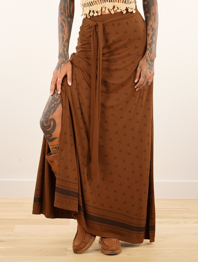 Spódnica Toonzshop Eressea Umbas Printed Long Skirt Damskie Goldenbrown | LKZUC-7534