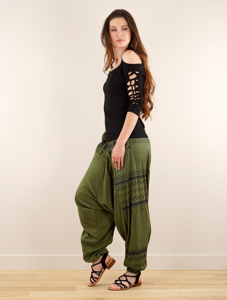 Spodnie Toonzshop Ginie Aztec Light Harem Pants Damskie Khaki Czarne | DGUKX-2045