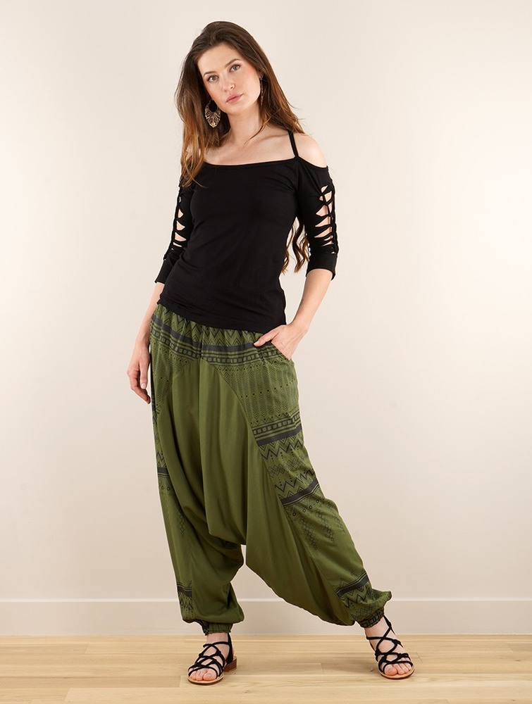 Spodnie Toonzshop Ginie Aztec Light Harem Pants Damskie Khaki Czarne | DGUKX-2045