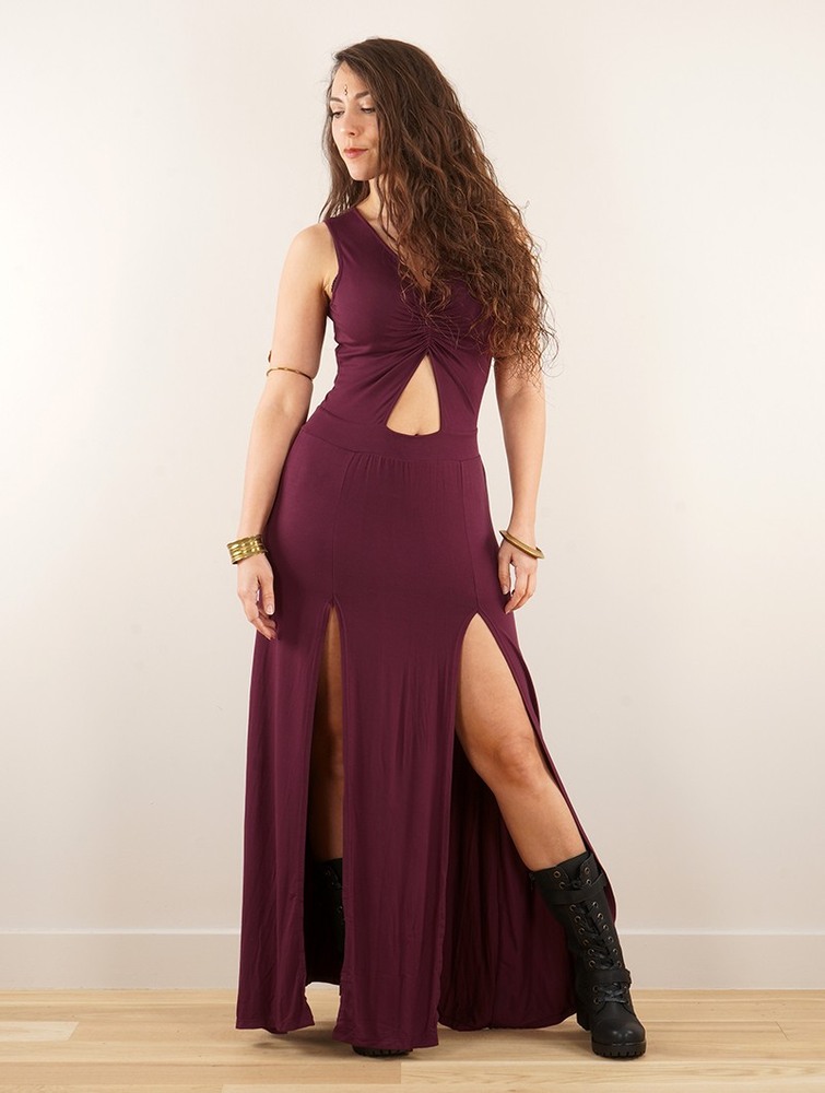 Sukienka Toonzshop Andreas Long Split Strappy Dress Damskie Wine | ZXGOL-3971