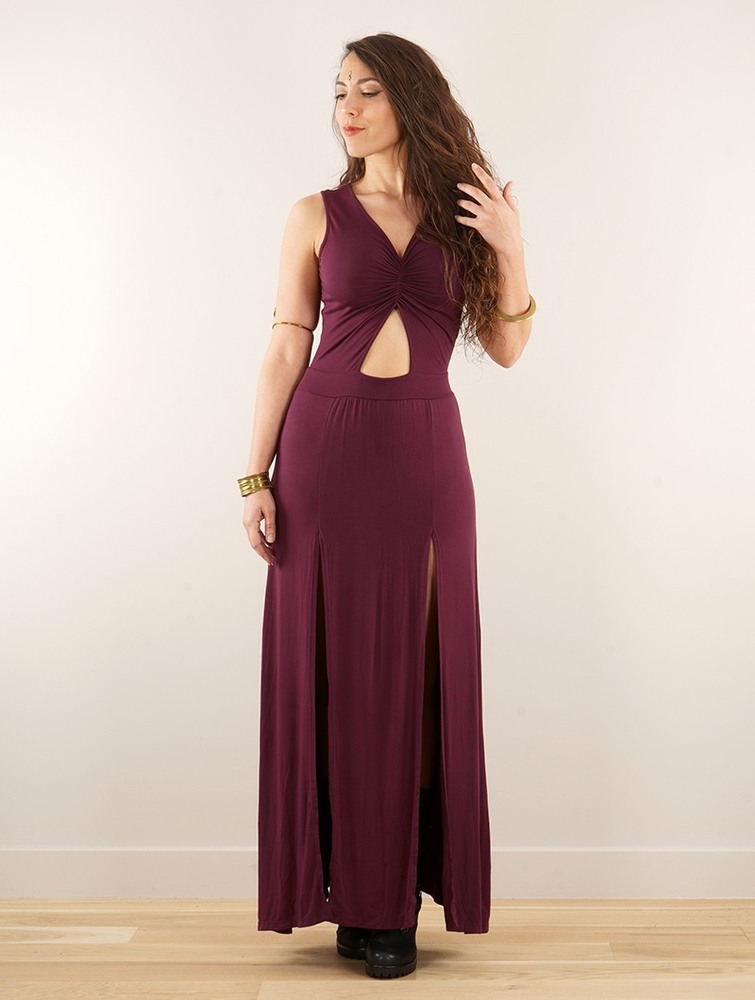 Sukienka Toonzshop Andreas Long Split Strappy Dress Damskie Wine | ZXGOL-3971