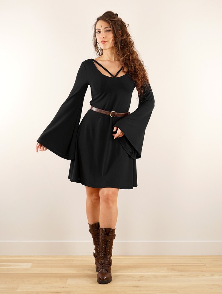 Sukienka Toonzshop Black Moon Reversible Flared Long Sleeve Dress Damskie Czarne | PGQRH-3954