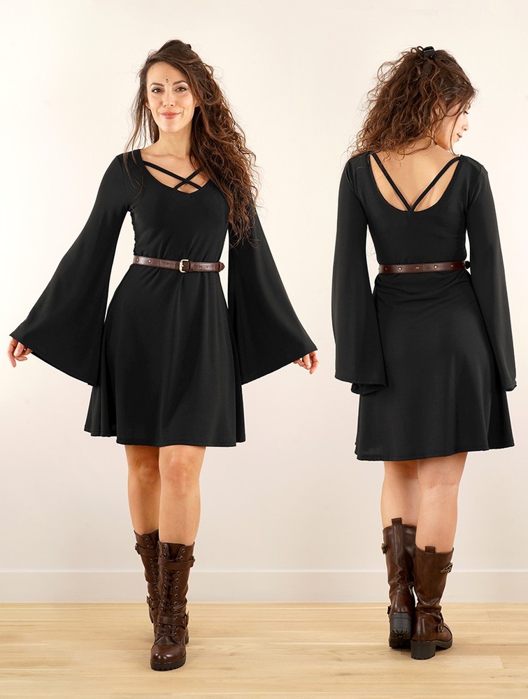 Sukienka Toonzshop Black Moon Reversible Flared Long Sleeve Dress Damskie Czarne | PGQRH-3954