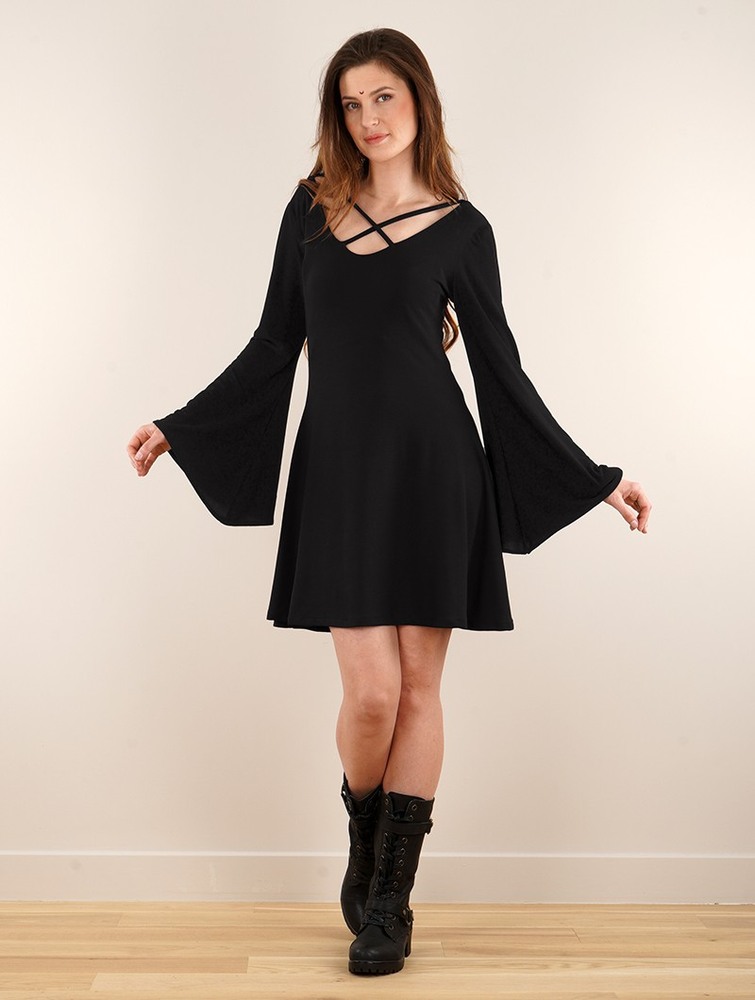 Sukienka Toonzshop Black Moon Reversible Flared Long Sleeve Dress Damskie Czarne | PGQRH-3954