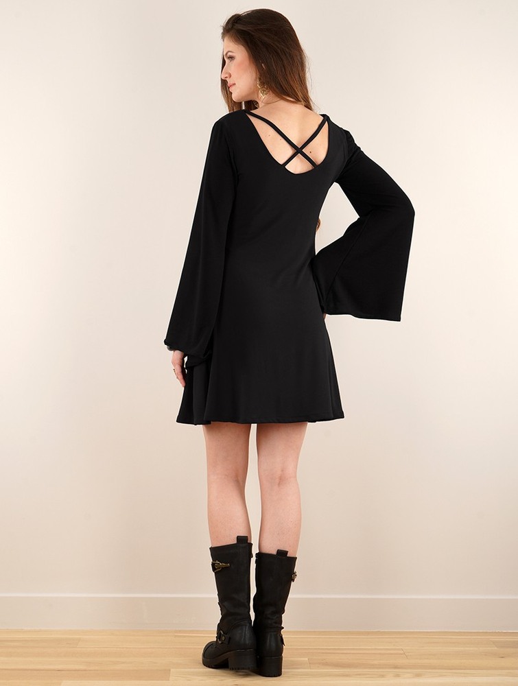 Sukienka Toonzshop Black Moon Reversible Flared Long Sleeve Dress Damskie Czarne | PGQRH-3954