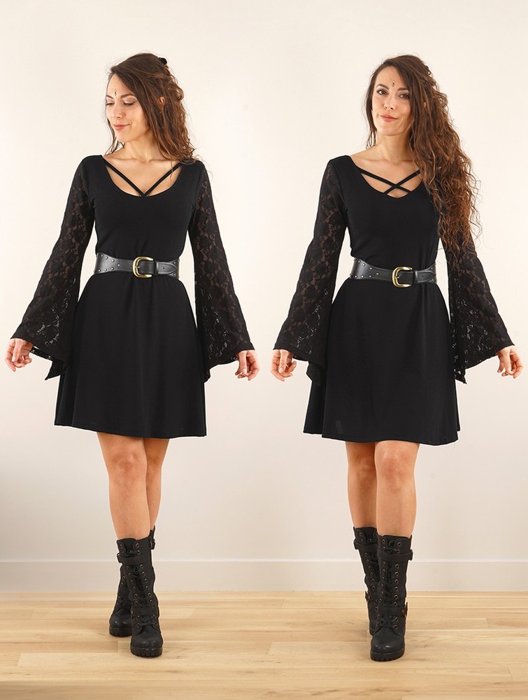 Sukienka Toonzshop Black Moon Reversible Long Sleeve Dress Damskie Czarne | POVLA-5971