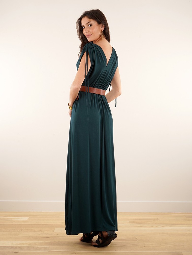 Sukienka Toonzshop Calimshan Long Dress With Openwork Short Sleeves Damskie Teal | NATXJ-8439