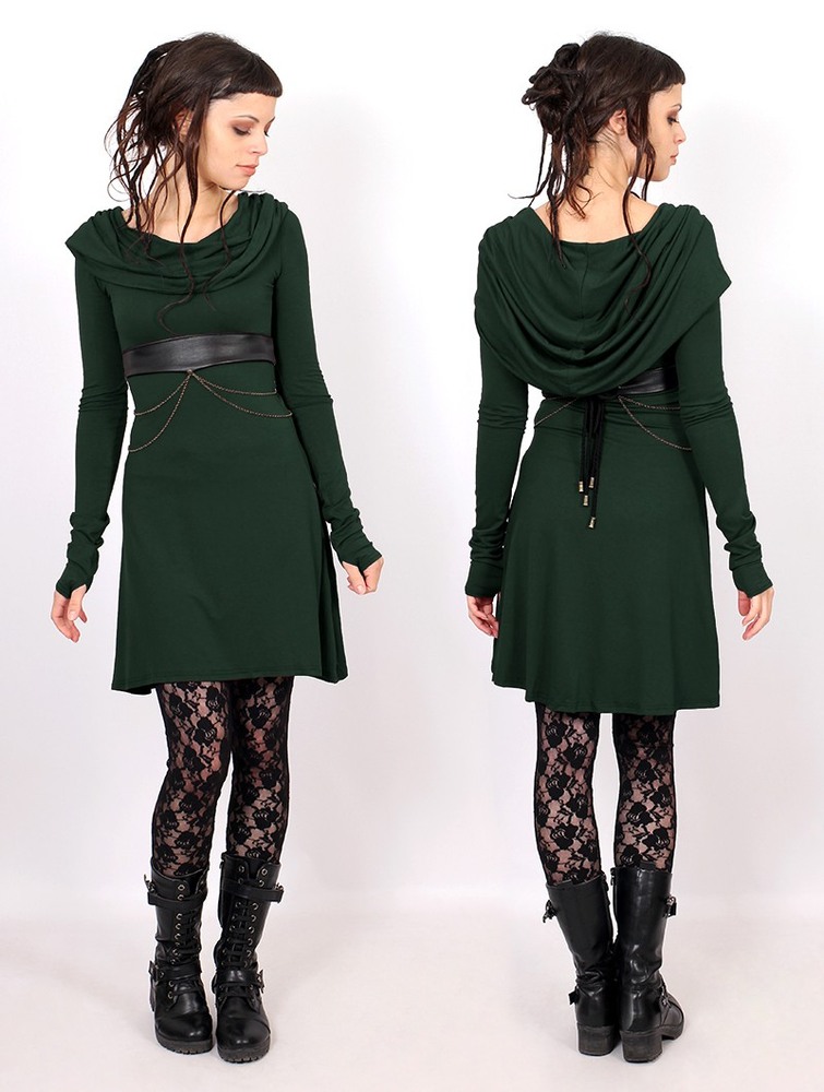 Sukienka Toonzshop Chryzz Hooded Long Sleeve Dress Damskie Zielone | SINCY-2536