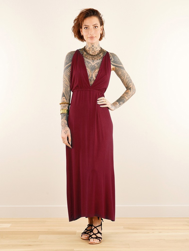 Sukienka Toonzshop Darayava Long Slit V-neck Dress Damskie Wine | DALJN-2195