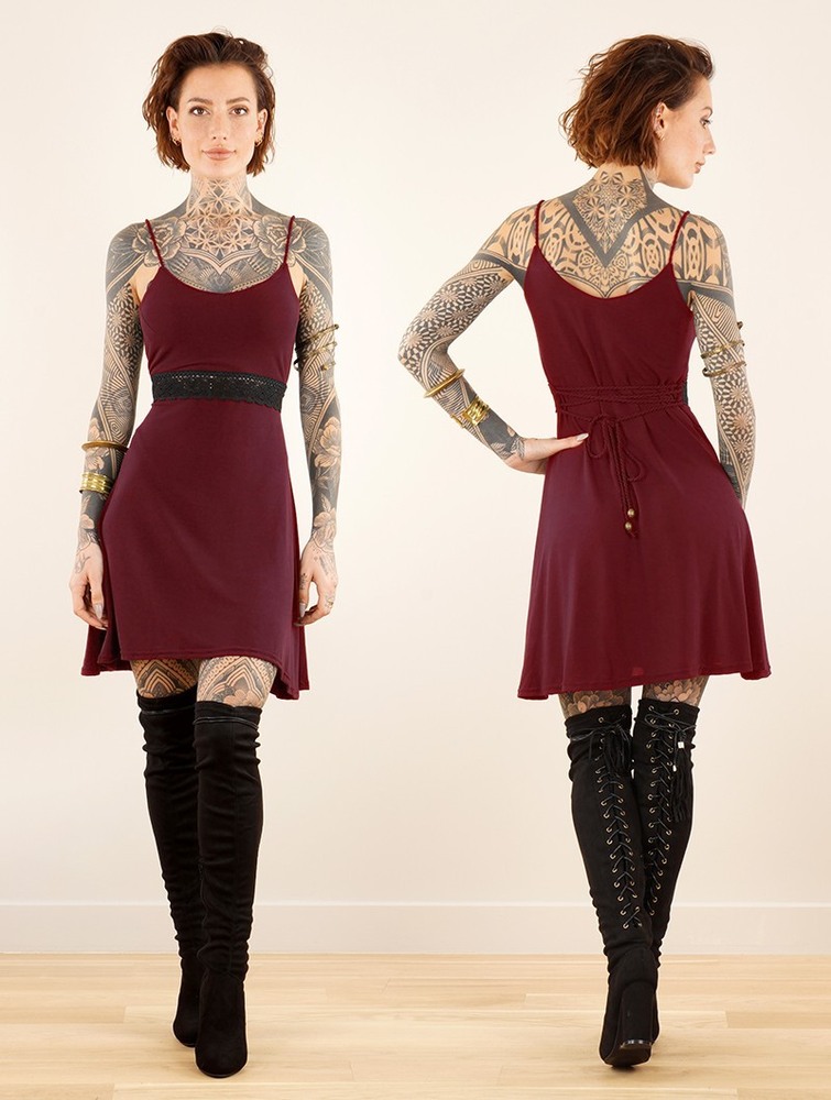 Sukienka Toonzshop Düune Skater Dress With Crochet Damskie Wine | DWFXV-0841