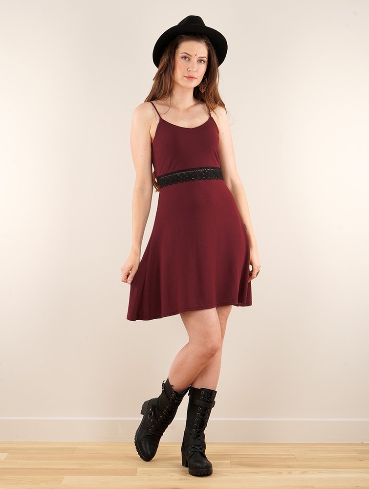 Sukienka Toonzshop Düune Skater Dress With Crochet Damskie Wine | DWFXV-0841