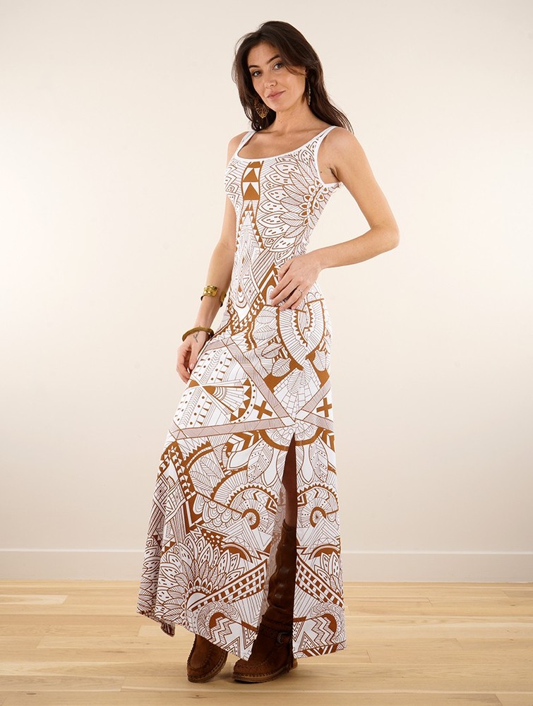 Sukienka Toonzshop Electra Africa Printed Long Split Strappy Dress Damskie Białe | YGLTM-8369