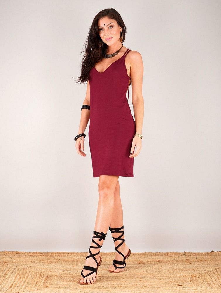 Sukienka Toonzshop Emiko Bare Back Sleeveless Short Dress Damskie Wine | WCQXB-9635