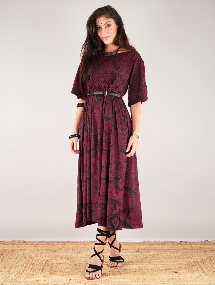 Sukienka Toonzshop Eorynn Africa Printed Oversized Long Dress Damskie Wine | OUYXH-7612