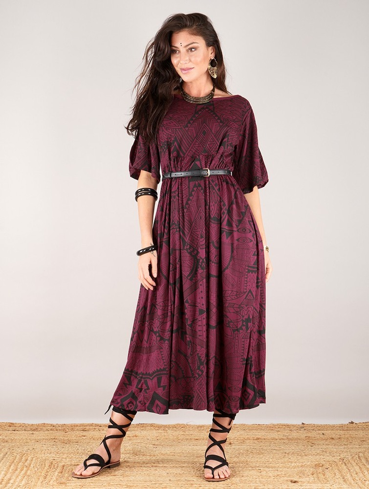 Sukienka Toonzshop Eorynn Africa Printed Oversized Long Dress Damskie Wine | OUYXH-7612