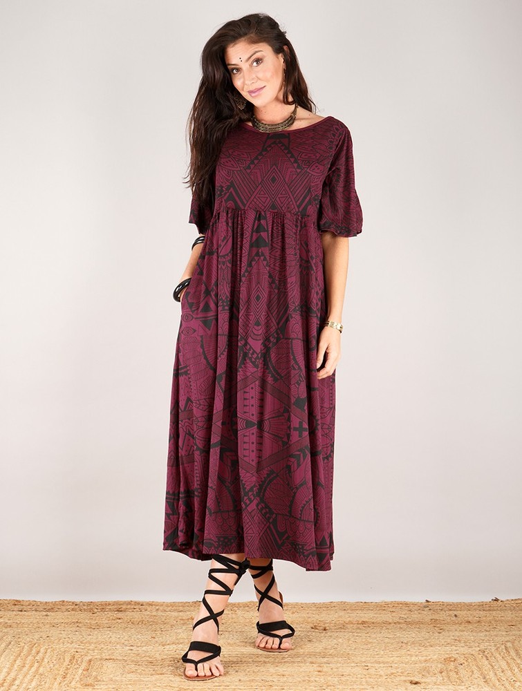 Sukienka Toonzshop Eorynn Africa Printed Oversized Long Dress Damskie Wine | OUYXH-7612