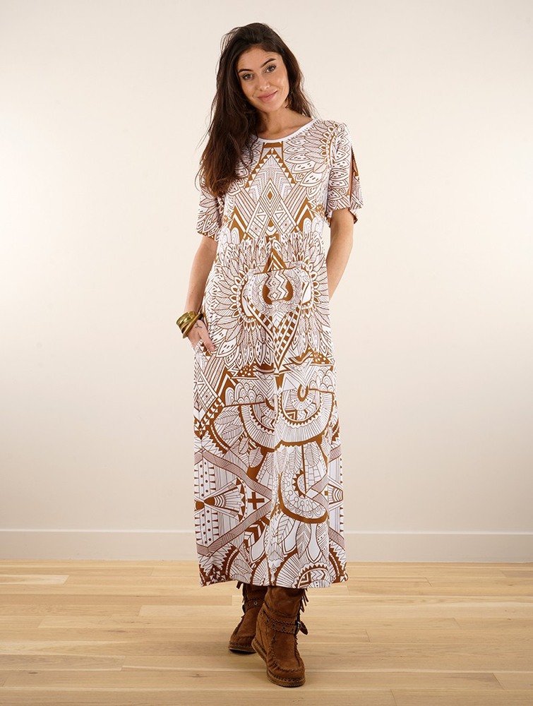 Sukienka Toonzshop Eorynn Africa Printed Oversized Long Dress Damskie Białe | CNHAF-3698