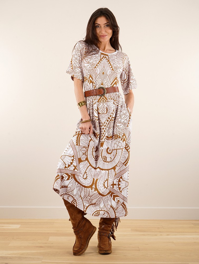 Sukienka Toonzshop Eorynn Africa Printed Oversized Long Dress Damskie Białe | CNHAF-3698