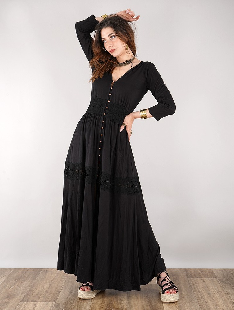 Sukienka Toonzshop Heldaria Buttoned Long Dress Damskie Czarne Czarne | KYPVL-6754