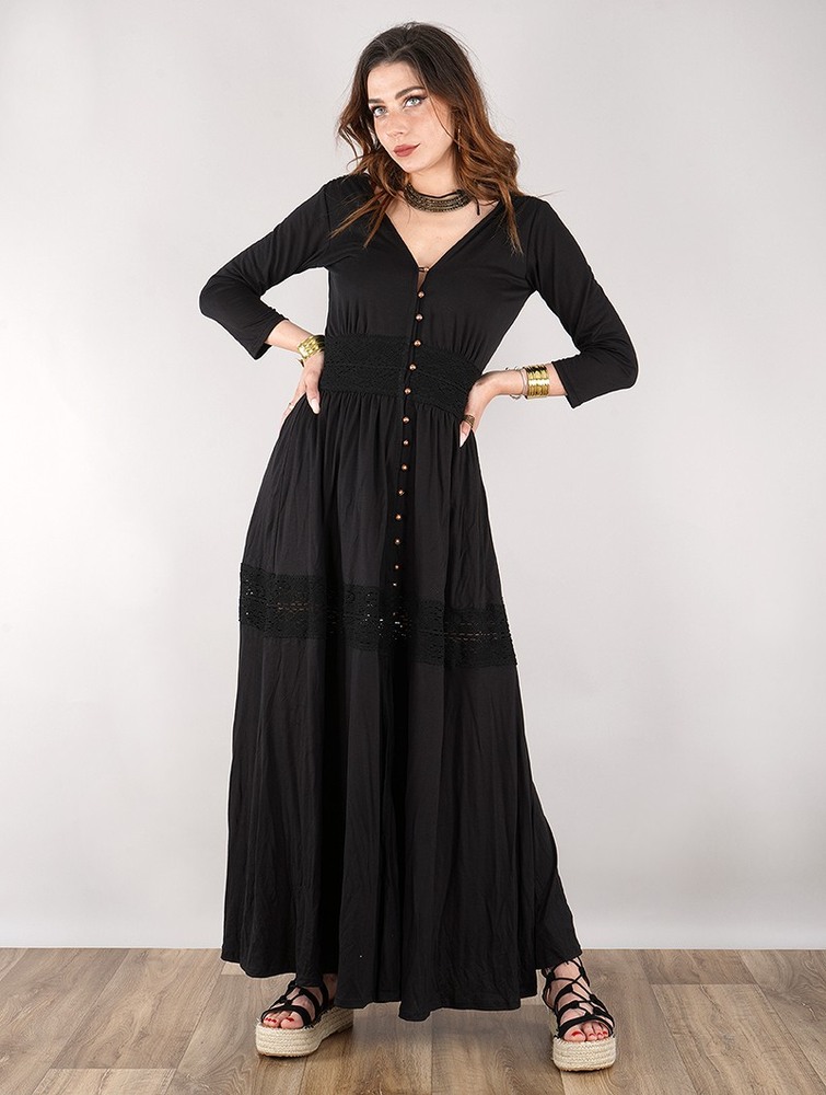 Sukienka Toonzshop Heldaria Buttoned Long Dress Damskie Czarne Czarne | KYPVL-6754