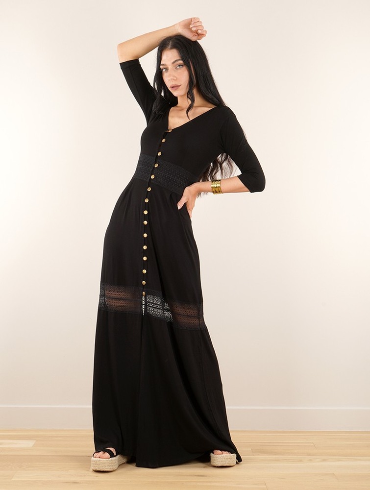 Sukienka Toonzshop Heldaria Buttoned Long Dress Damskie Czarne Czarne | KYPVL-6754