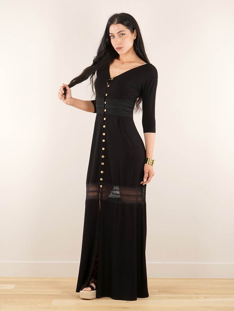 Sukienka Toonzshop Heldaria Buttoned Long Dress Damskie Czarne Czarne | KYPVL-6754