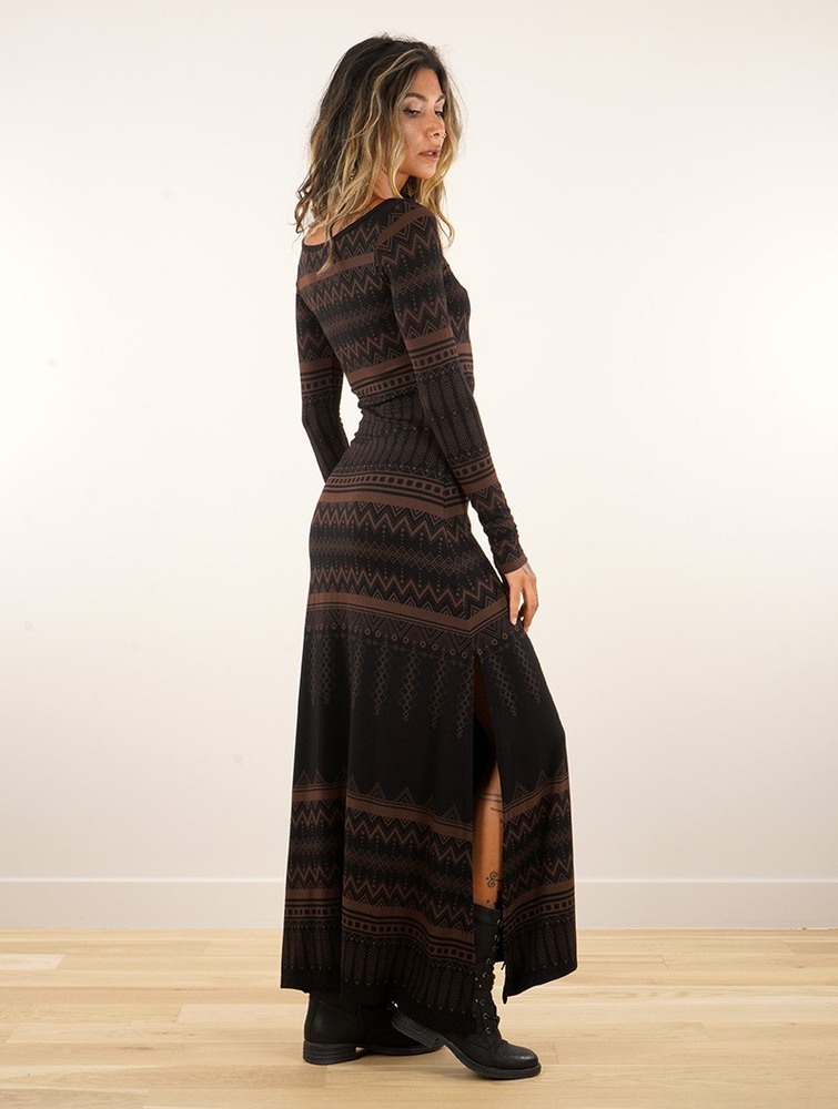 Sukienka Toonzshop Inanna Aztec Pinted Long Sleeve Long Dress Dress Damskie Czarne | JQLER-3617