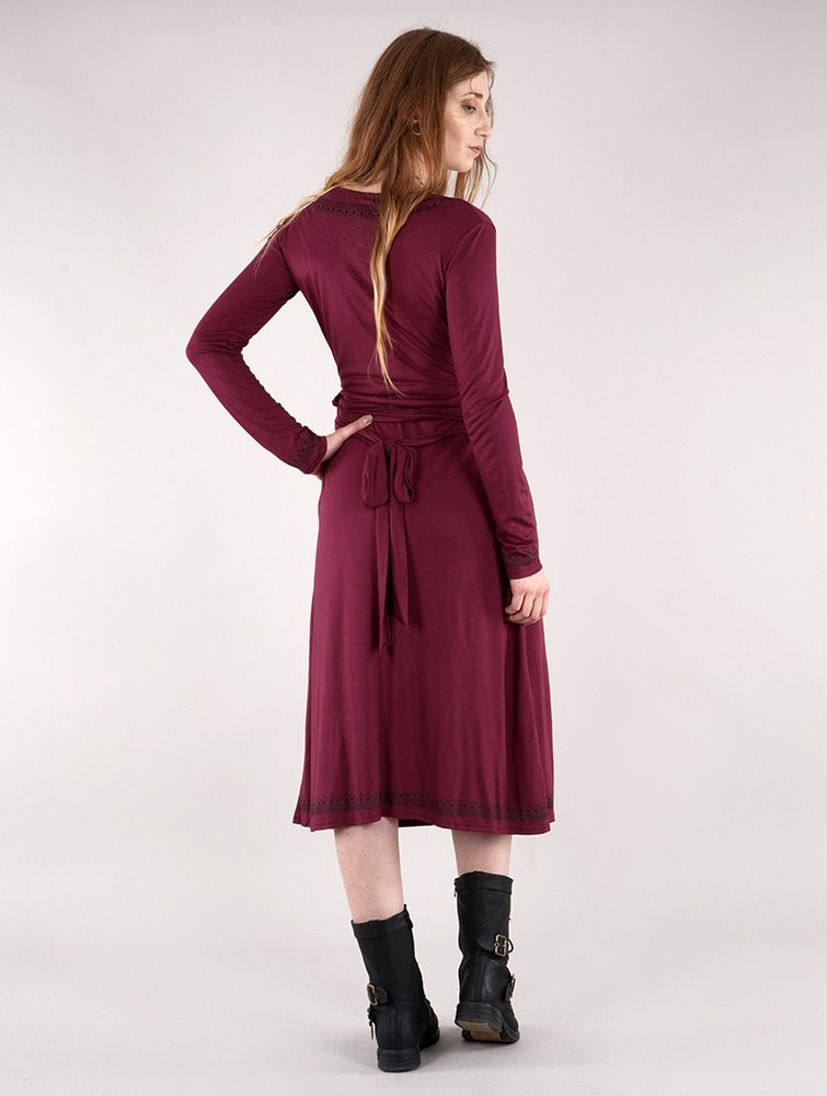 Sukienka Toonzshop Irwaen Indie 2in1 Cardigan/Long Sleeve Midi Dress Damskie Wine | KDOWV-2947