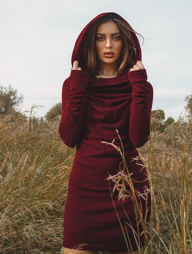 Sukienka Toonzshop Kali Cowl Neck Sweater Dress Damskie Wine | IPZNB-7029