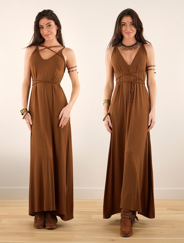 Sukienka Toonzshop Lazüli Loose And Reversible Strappy Long Dress Damskie Caramel | TNZPM-8720