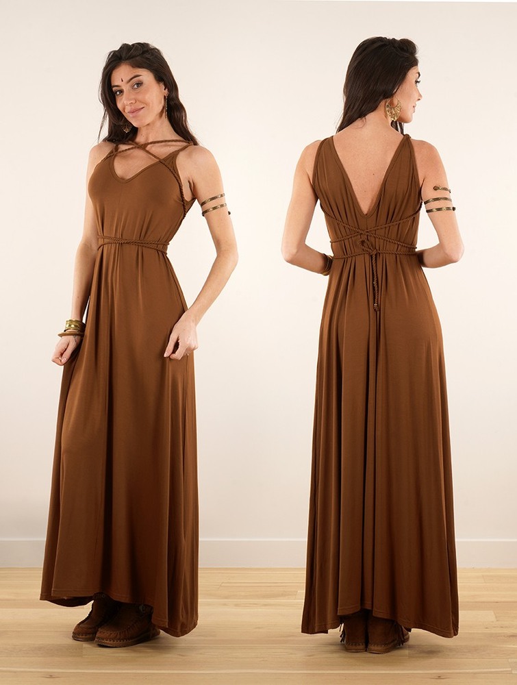 Sukienka Toonzshop Lazüli Loose And Reversible Strappy Long Dress Damskie Caramel | TNZPM-8720