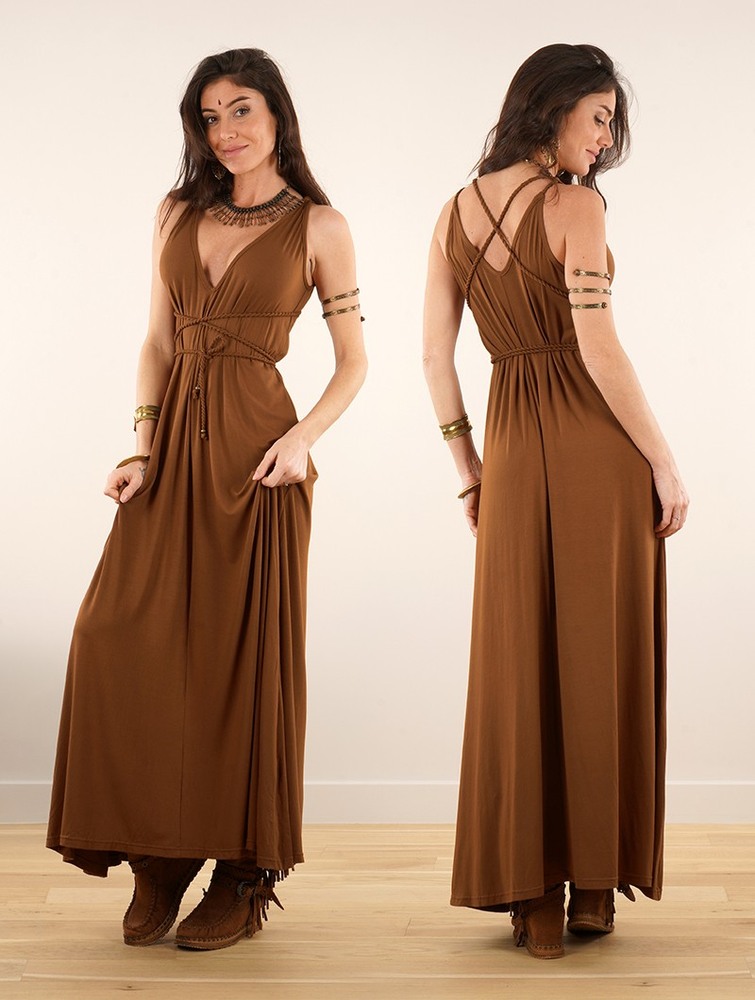 Sukienka Toonzshop Lazüli Loose And Reversible Strappy Long Dress Damskie Caramel | TNZPM-8720