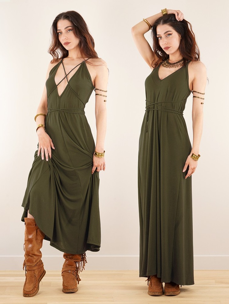 Sukienka Toonzshop Lazüli Loose And Reversible Strappy Long Dress Damskie Khaki | UELHM-1480