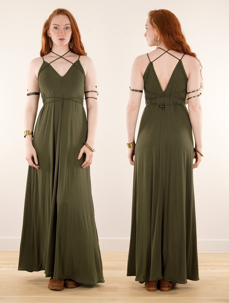 Sukienka Toonzshop Lazüli Loose And Reversible Strappy Long Dress Damskie Khaki | UELHM-1480