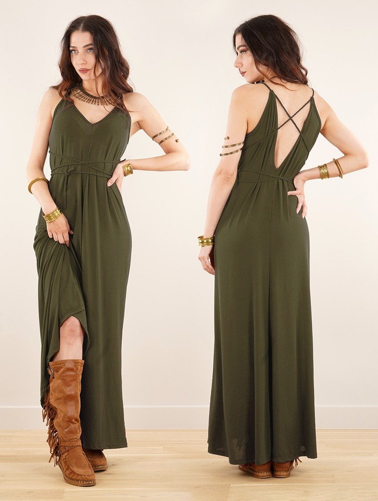 Sukienka Toonzshop Lazüli Loose And Reversible Strappy Long Dress Damskie Khaki | UELHM-1480