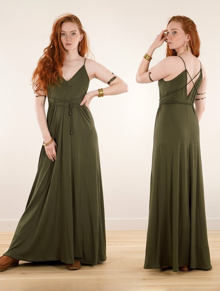 Sukienka Toonzshop Lazüli Loose And Reversible Strappy Long Dress Damskie Khaki | UELHM-1480