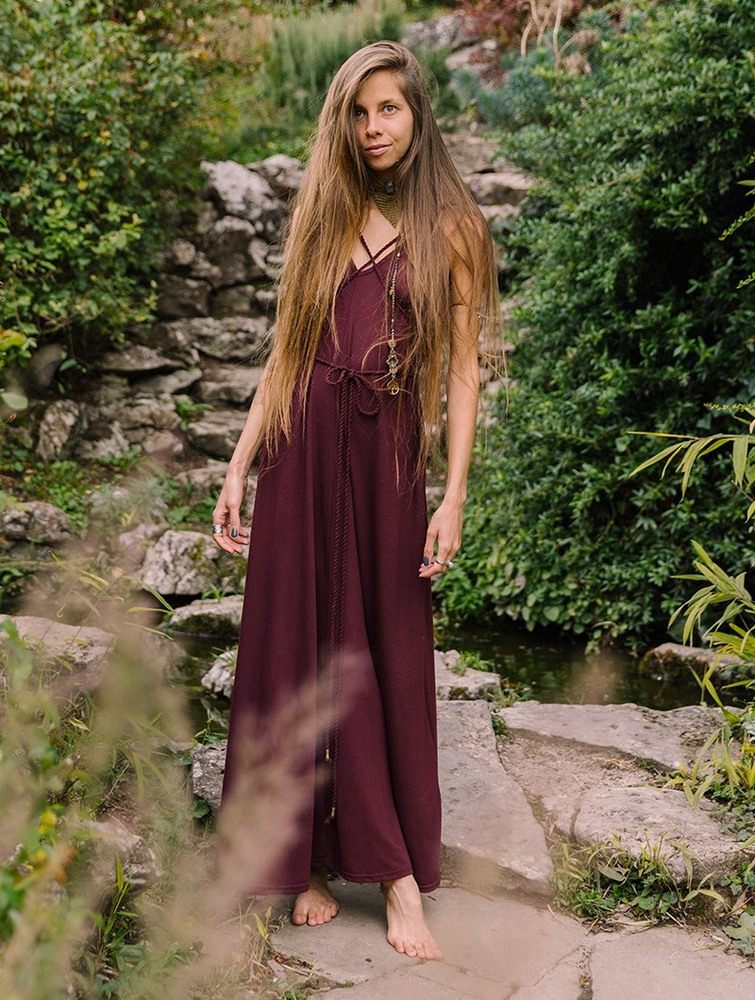 Sukienka Toonzshop Lazüli Loose And Reversible Strappy Long Dress Damskie Wine | UNAGK-5138