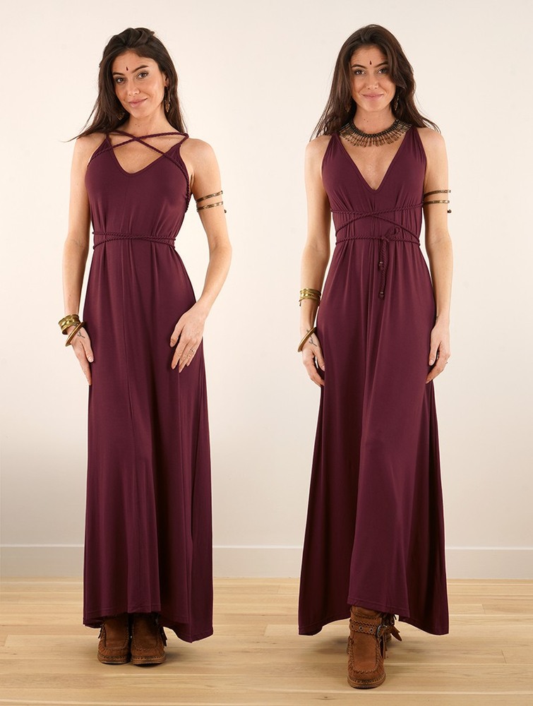 Sukienka Toonzshop Lazüli Loose And Reversible Strappy Long Dress Damskie Wine | UNAGK-5138