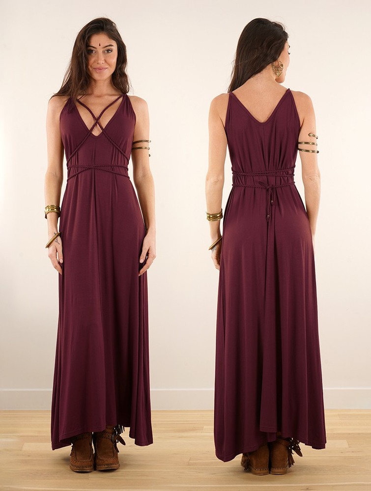 Sukienka Toonzshop Lazüli Loose And Reversible Strappy Long Dress Damskie Wine | UNAGK-5138