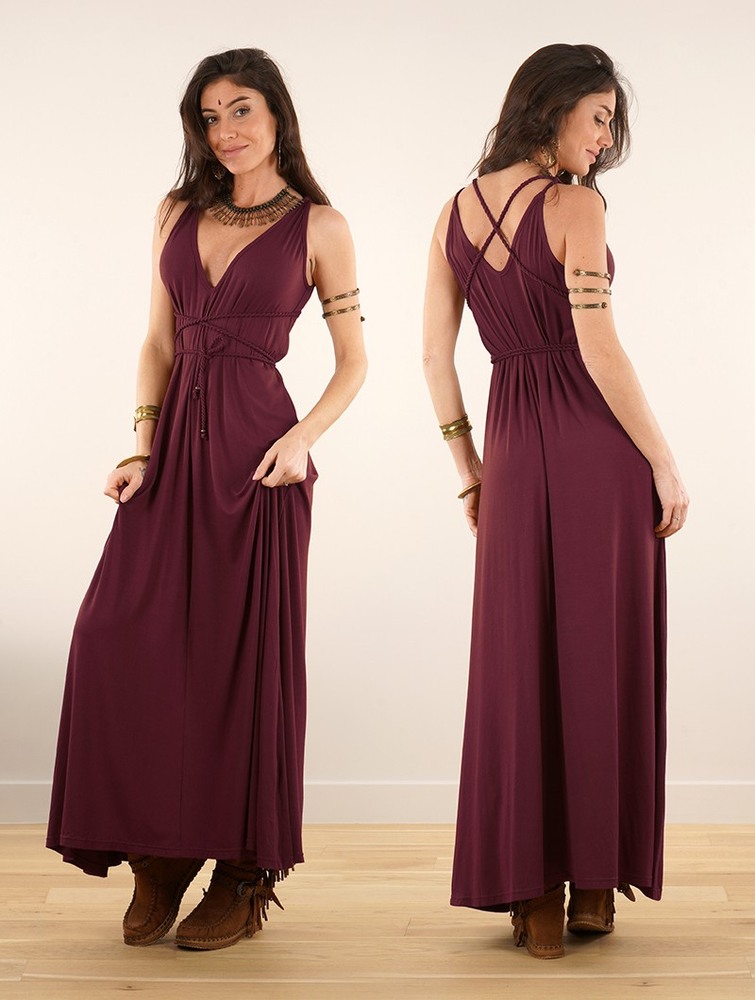 Sukienka Toonzshop Lazüli Loose And Reversible Strappy Long Dress Damskie Wine | UNAGK-5138