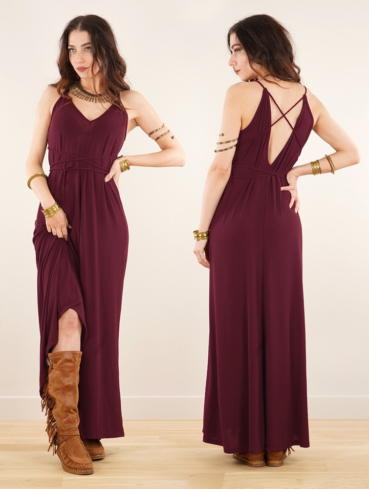 Sukienka Toonzshop Lazüli Loose And Reversible Strappy Long Dress Damskie Wine | UNAGK-5138