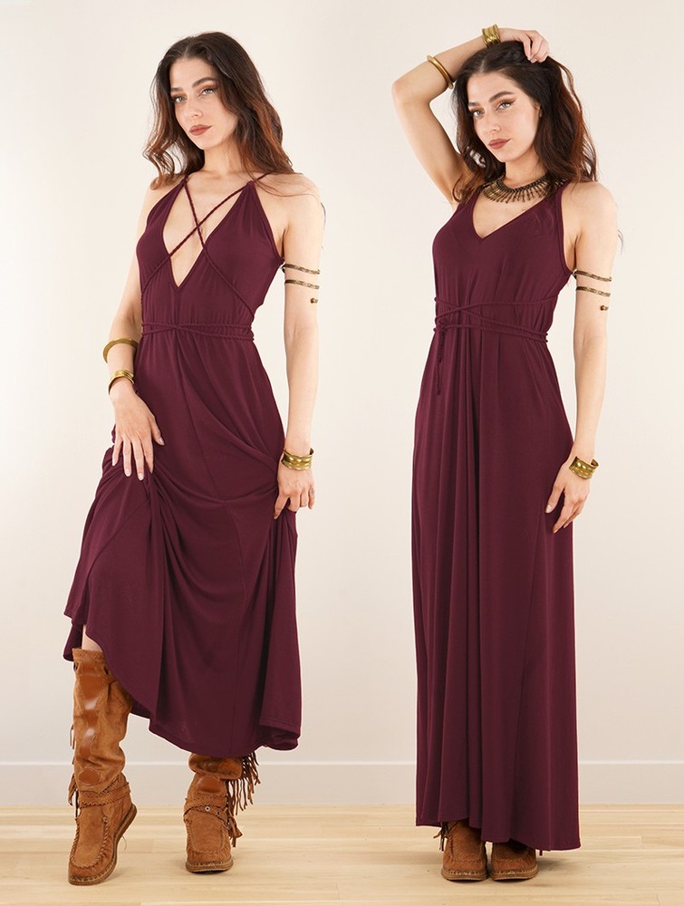 Sukienka Toonzshop Lazüli Loose And Reversible Strappy Long Dress Damskie Wine | UNAGK-5138