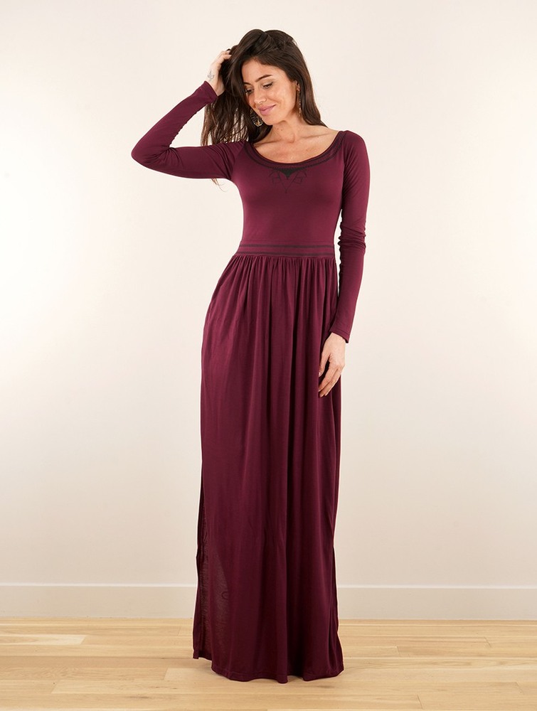 Sukienka Toonzshop Lotus Artanis Long Sleeve Long Dress Dress Damskie Wine | SRPOB-2015