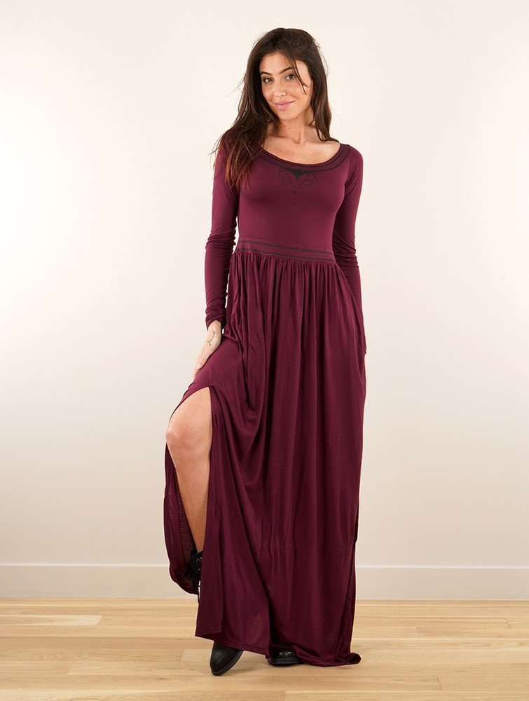 Sukienka Toonzshop Lotus Artanis Long Sleeve Long Dress Dress Damskie Wine | SRPOB-2015