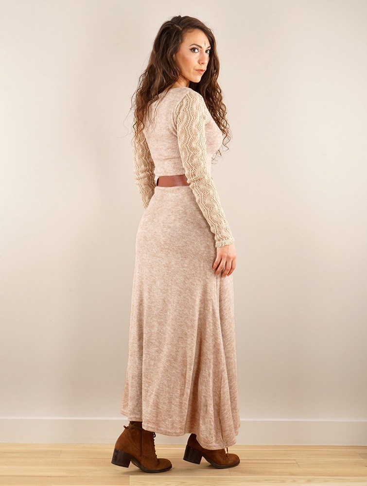 Sukienka Toonzshop Melisandre Crochet Long Sleeve Long Sweater Dress Damskie Beżowe | IKZDR-4329